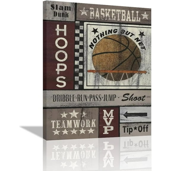 Basketball Wall Art Sport Theme Pictures Canvas Wall Decor Gifts for Basketball Lover Motivational Sports Painting Print Artwork Framed for Classroom Boys Room Gym 12"x16"