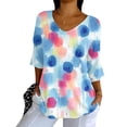thumbnail image 4 of Tittly Cute Summer Tops for Women, 3/4 Sleeve Shirts for Women Dressy Tunic Tops Casual Wear with Floral, Graphic Tees for Women, V Neck T Shirts for Women Blue M, 4 of 5