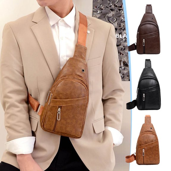 Leather Sling Crossbody Bag | Compact Multipurpose Backpack for Travel, Commute, Hiking | Adjustable Elastic Strap | Padded Breathable Back | 30x17x5cm | Lightweight 170g