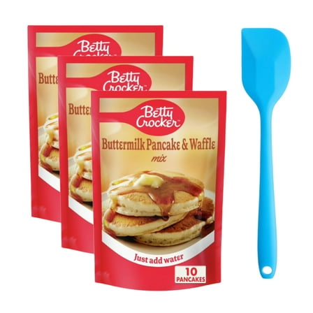 Betty Crocker Buttermilk Pancake and Waffle Mix, 6.75 oz (3 pack) and 8in Silicone Spatula (Color Varies)