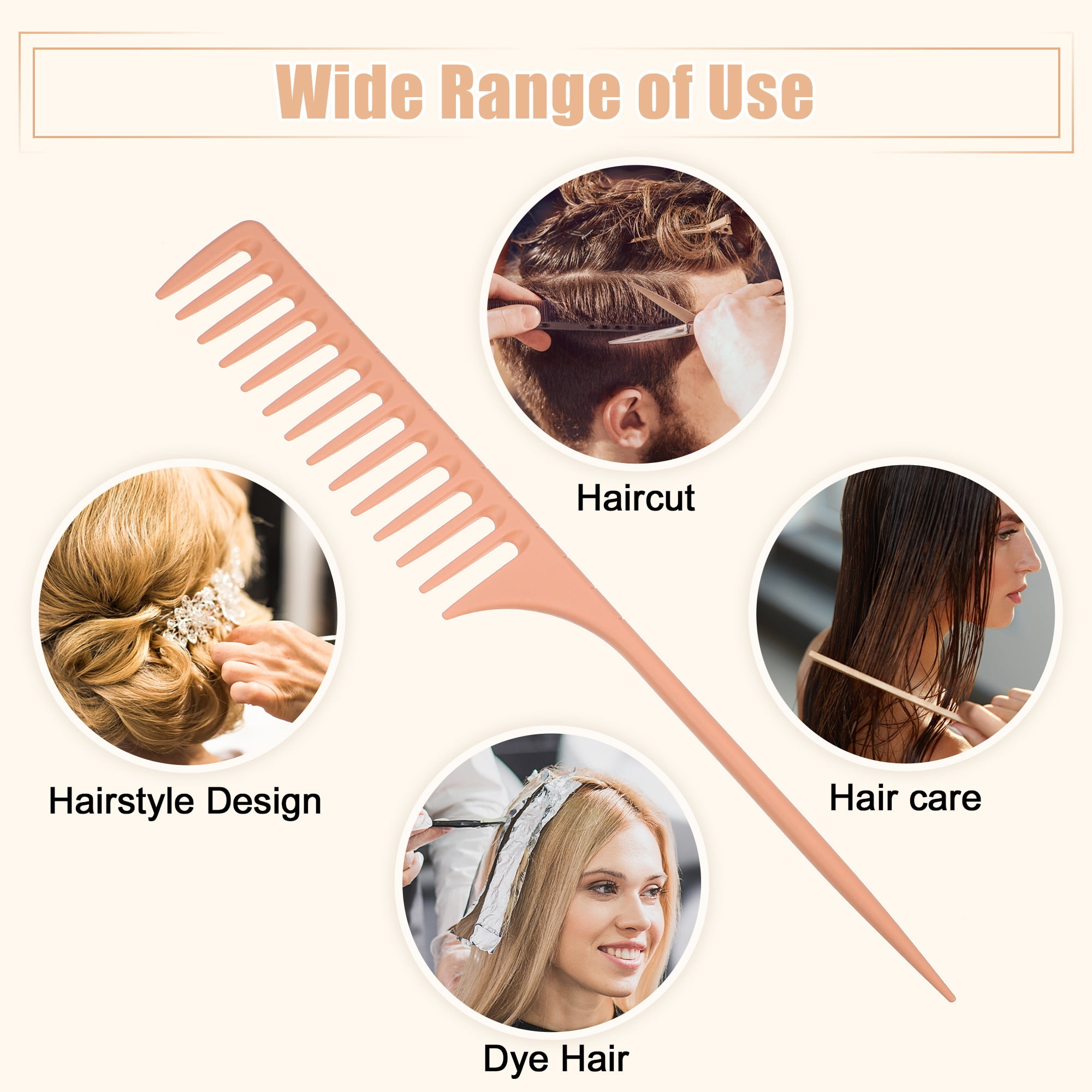 Unique Bargains Wide Tooth Rat Tail Comb Plastic for Wet Curly Hair for Women Men Orange
