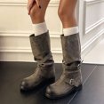 thumbnail image 7 of Xfvqtps Vintage Mid Calf Boots for Women Pull on Round Toe Thick Sole Buckle Strap Faux Leather Tall Boots, 7 of 7