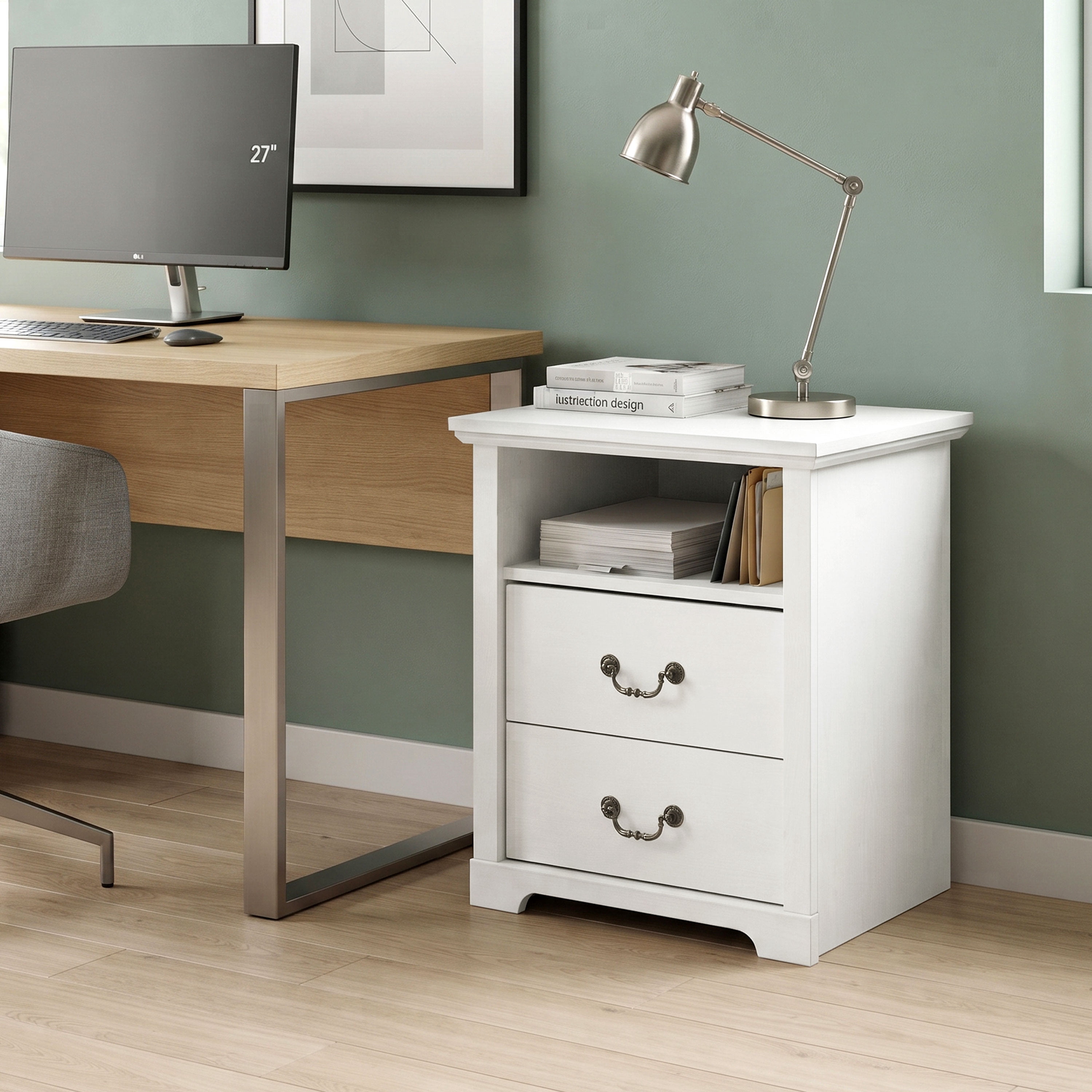 Furniture of America Chara Modern Wood 2-Drawer Nightstand with Open Top Shelf, White