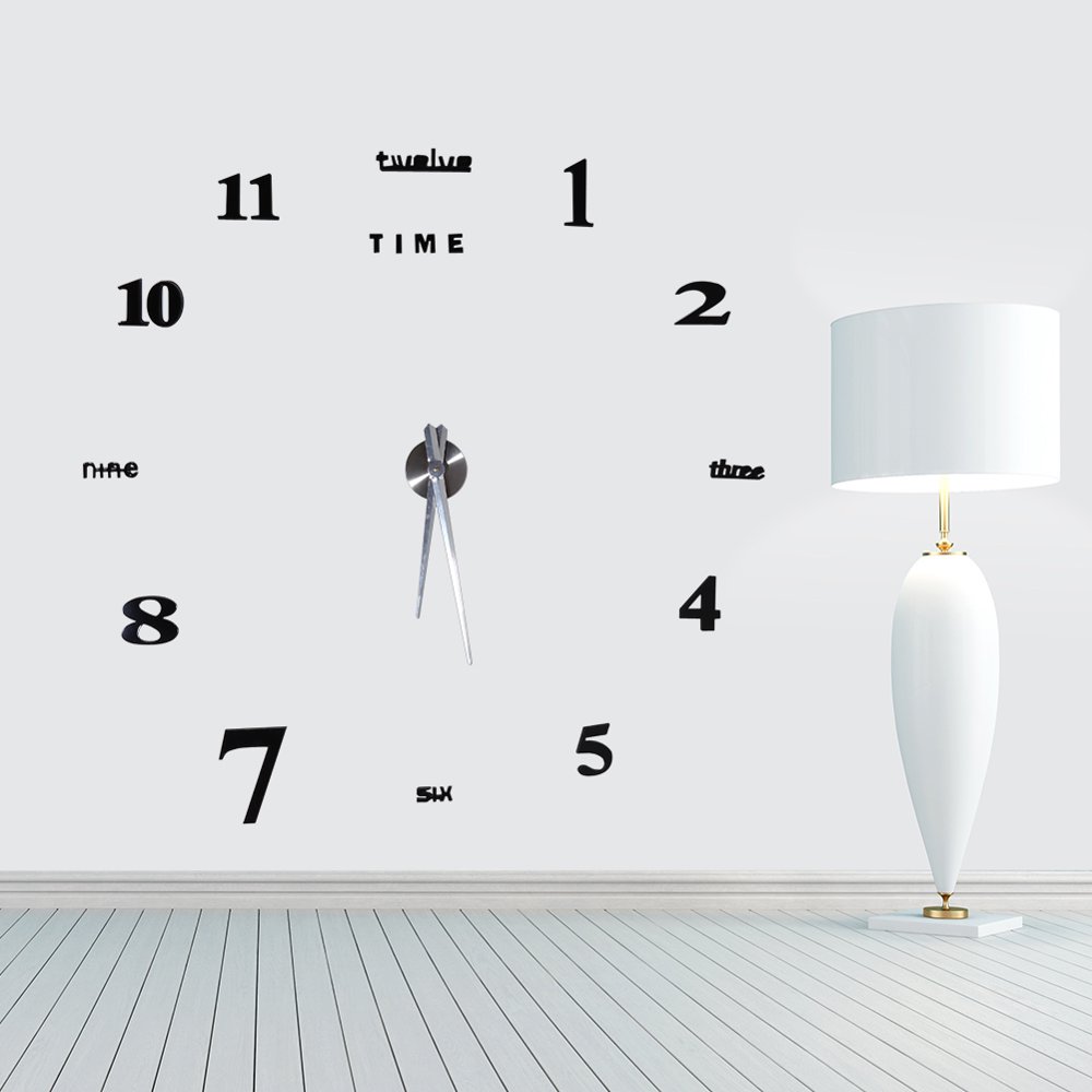 Frameless Wall Clock, Large Modern 3D Mirror Wall Clock Mute Diy Wall Stickers For Living Room