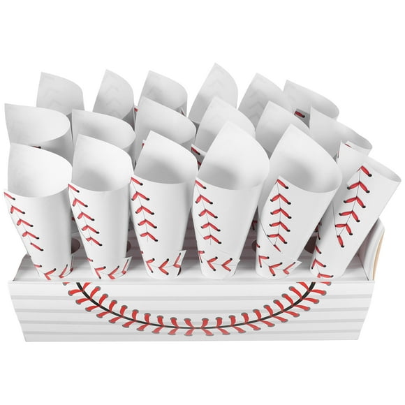 Miangastore 30PCS Paper Cones Party Snack Holders Popcorn Cones Charcuterie Food Cones Treat Cones for Sports Themed Events Birthdays and Movie Nights (Baseball Theme)