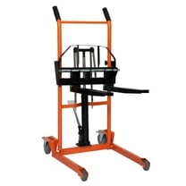 440lb Hydraulic Material Lift Winch Stacker w/Wheels, Foldable Rolling Manual Lift Table, Adjustable Pallet Truck Dolly Fork Lift for Warehouse Garage
