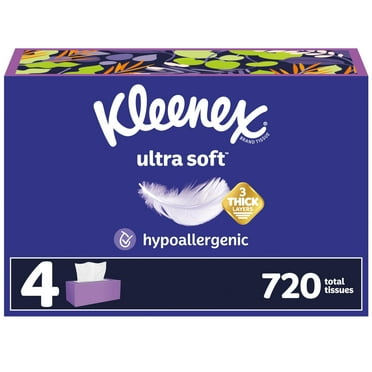 Kleenex Ultra Soft Facial Tissues, 4 Flat Boxes, 180 Tissues per Box, 3-Ply, Packaging May Vary BE16