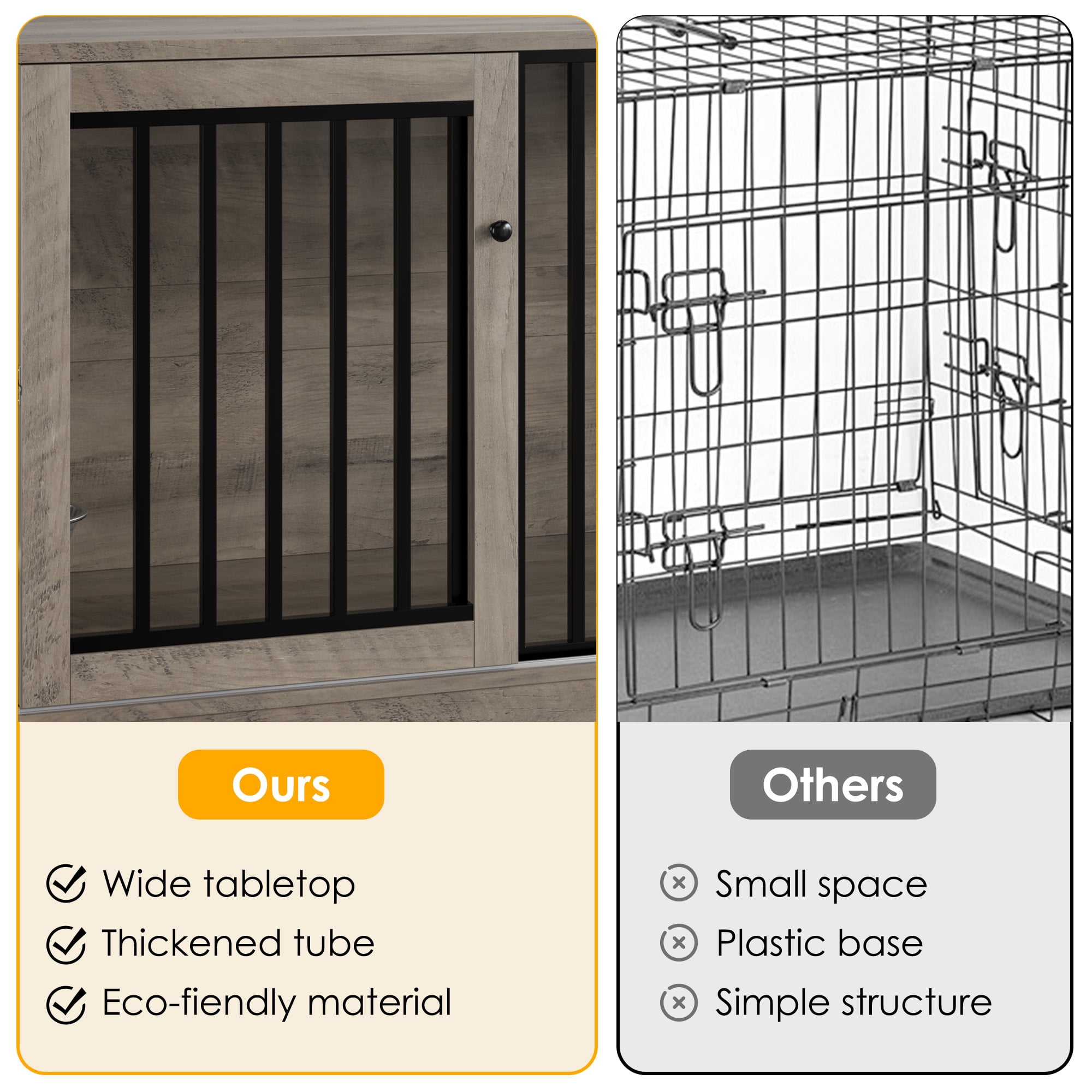 Homfa Dog Crate Furniture, 47.2''W Wooden Indoor Dog Cage Table with Sliding & Lockable Doors, Gray