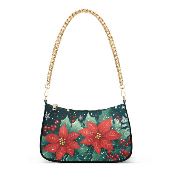 FORMRS Womens Shoulder Bag with Chain Strap Clutch Purse Cute Tote Handbag, Christmas Poinsettia