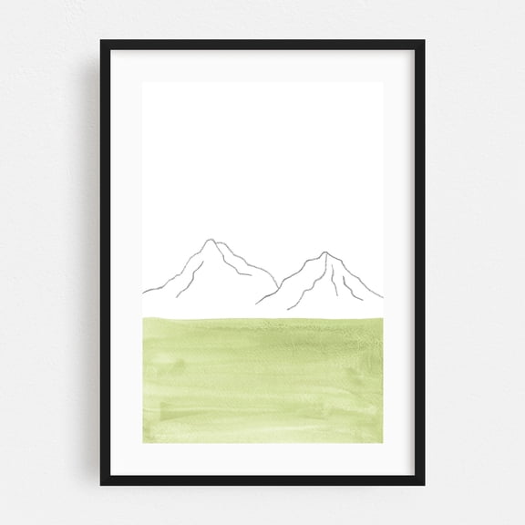 Minimalist landscape - Mixed Media Minimalist Landscape Mountain Nature Watercolor Sketch Pastel Black Framed Wall Art Print 16 x 24 inches