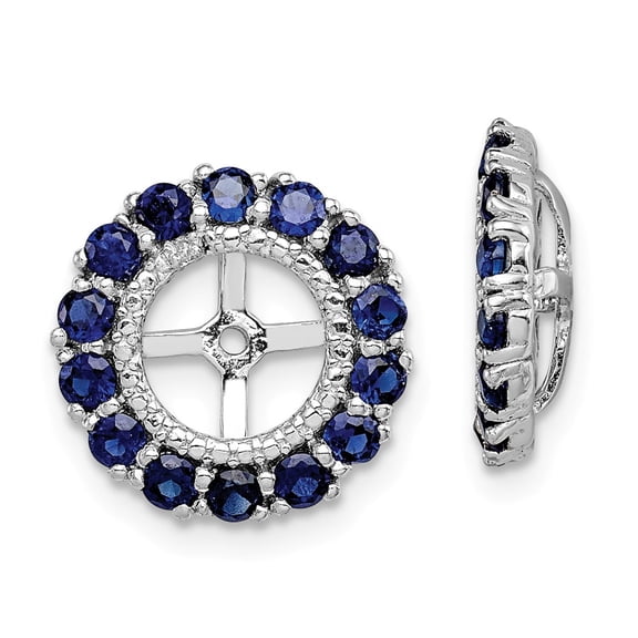 White Sterling Silver Earring Cluster Round (09) September Women'S Sapphire, Lab Created Blue Diamond 13 mm