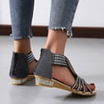 thumbnail image 6 of Utoimkio Wedge Sandals for Women Wide Width Summer Women Wedges Open Toe Breathable Sandals Zipper Casual Rhinestones Shoes, 6 of 8