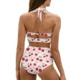 thumbnail image 2 of Yuyamidu Pink Women Bikini Swimsuit Set Quick-Dry Halter Swimsuits, Cherry Ruched Tie Knot Bikini Set of 2 Surfing/Swimming Tummy Control Beachwear Bathing Suit Size M, 2 of 6