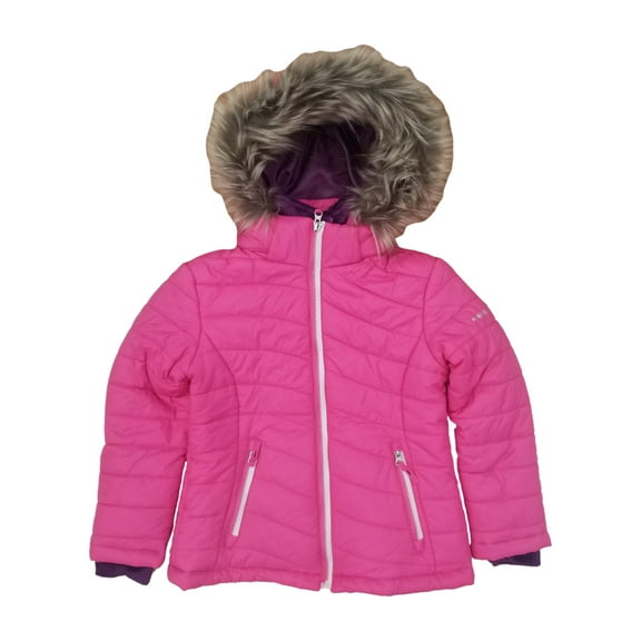 Big Girls Hot Pink & Purple Ski Jacket Hooded Winter Snow Coat X-Small (4/5)