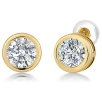 Gem Stone King 14K Yellow Gold Lab Grown Diamond Earrings for Women | 1.48 Cttw | Gemstone April Birthstone | DEF Color | VVS-VS Clarity | Round 6MM