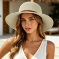 thumbnail image 2 of Women Wide Brim Woven Sun Hat With Braided Strap Decor Fold‑able Portable UV Protection Beach Hat Outdoor Travel Vacation Sun‑Shade Head‑Accessory, 2 of 6