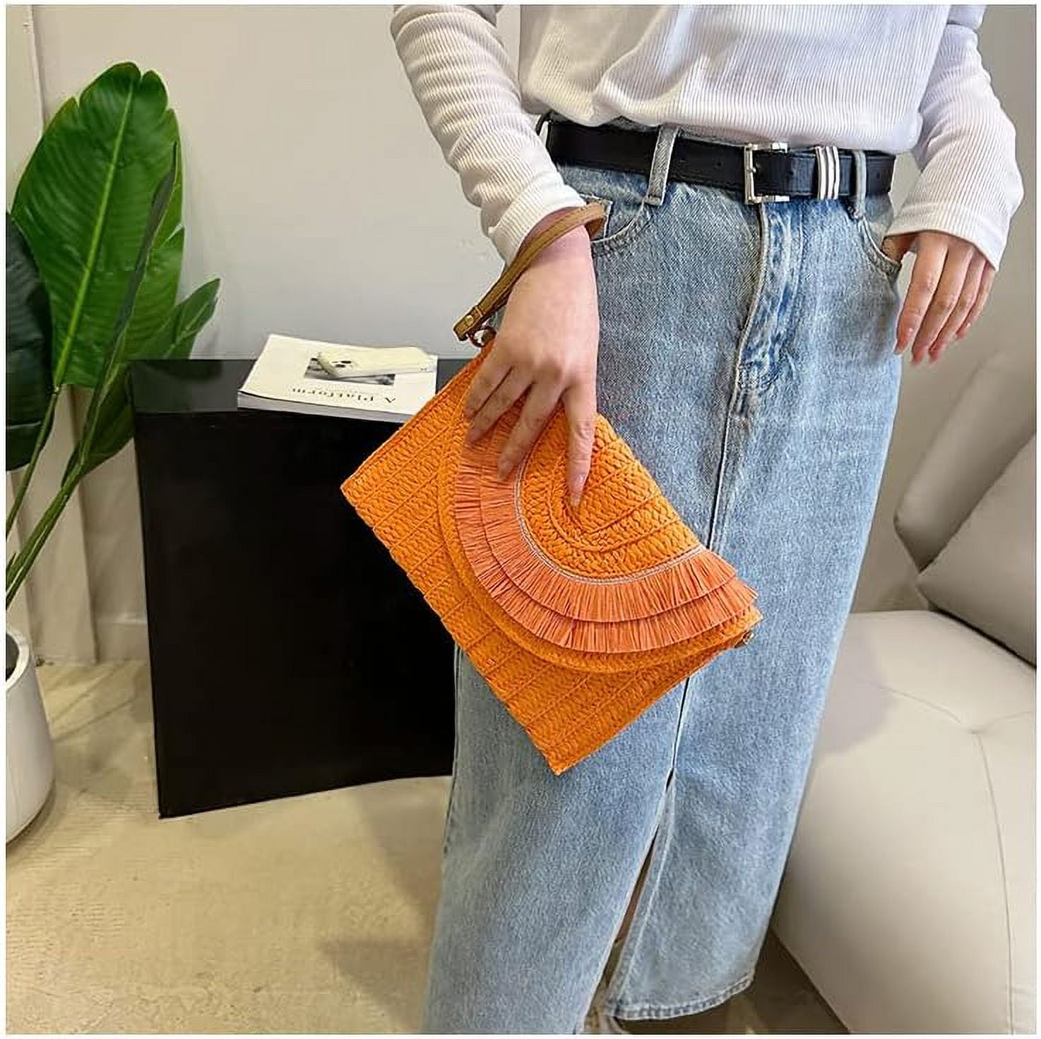 Crossbody Bags for Women, Straw Clutch Purses, Bohemian Handmade Woven Envelope Package, Tassel Handbags for Women