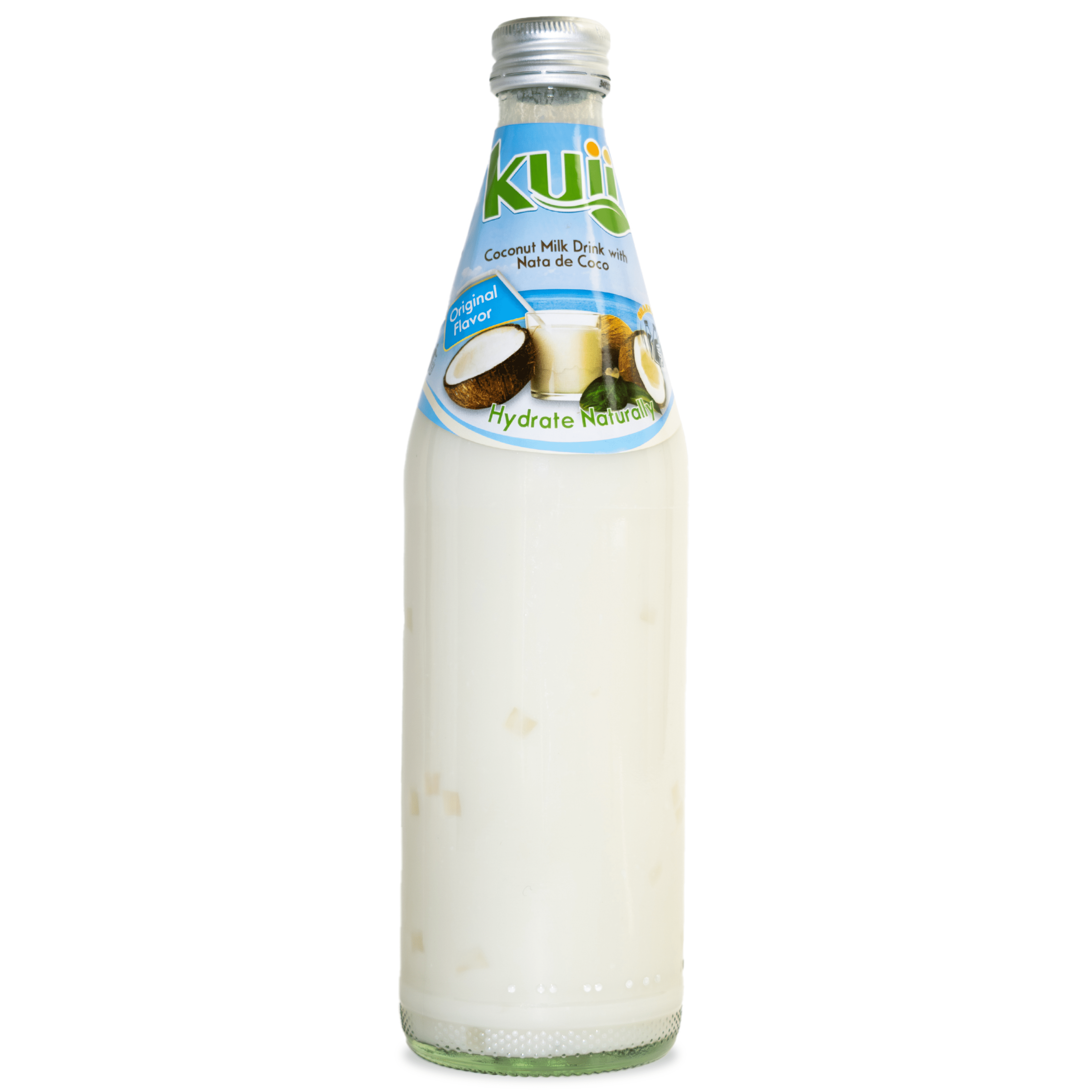 (12 pack) Kuii Drinks Coconut Milk with Nata de Coco, Original, 485 mL Single Glass Bottle