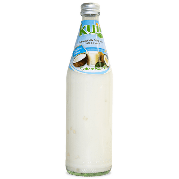 Kuii Drinks Coconut Milk with Nata de Coco, Original, 485 mL Single Glass Bottle