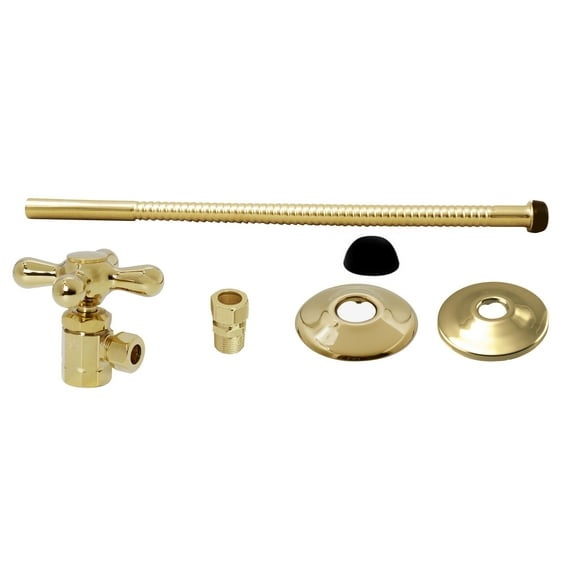 Westbrass Toilet Supply Kit with 12" Corrugated Riser, Cross Handle Angle Stop, Compression Adaptor and Flanges, Polished Brass