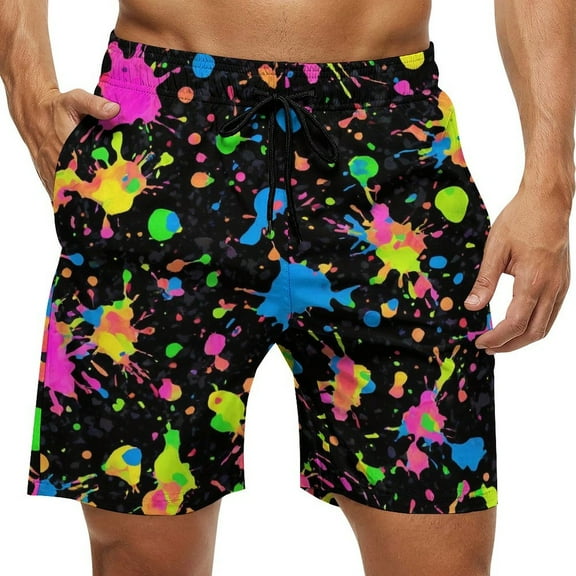 Men's Swim Trunks Quick Dry Bathing Suit Swimming Board Shorts Mesh Lining Beach Swimwear Paint Splatters