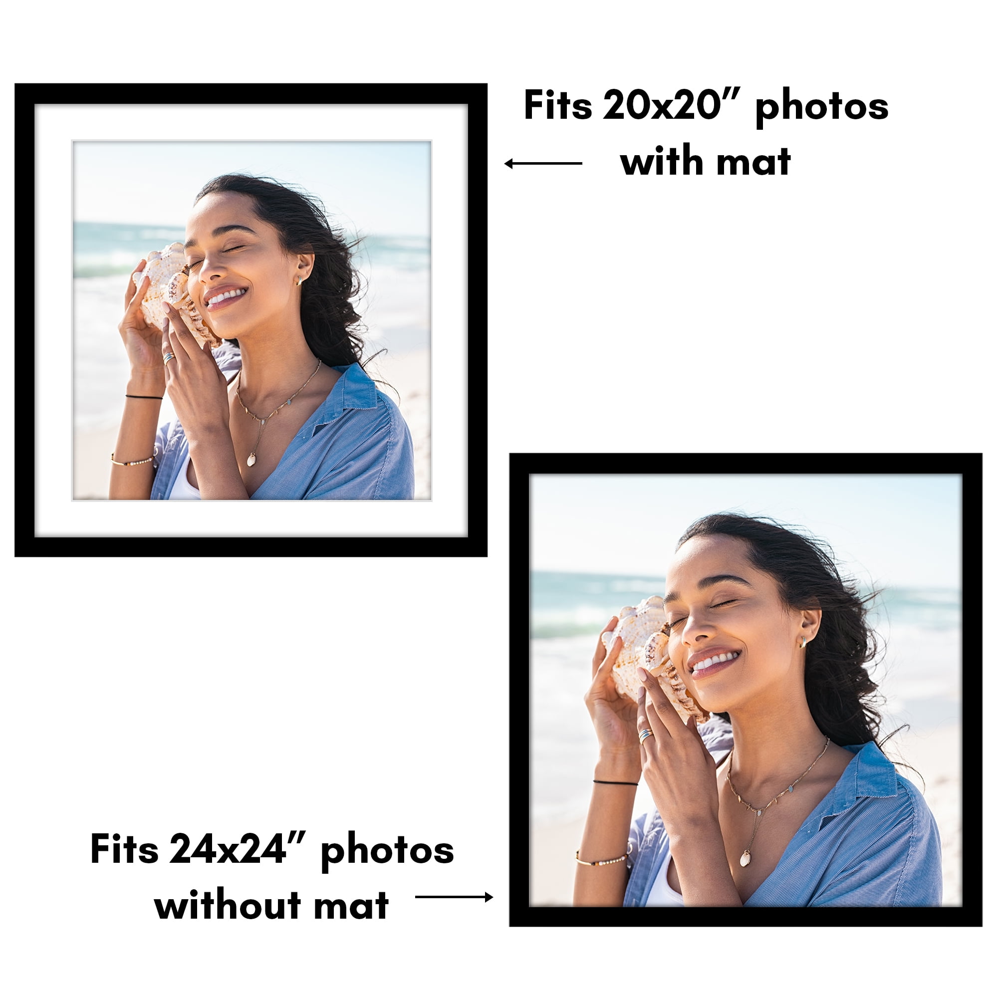 Americanflat 24x24 Picture Frame with Polished Plexiglass with 20x20 Mat Display Photo Epic Collection - Black