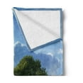 thumbnail image 2 of Tree Soft Flannel Fleece Throw Blanket, Tree on a Wide Dandelion Flower Field Fluffy Clouds Summer Getaway Meadow Picture, Cozy Plush for Indoor and Outdoor Use, 70" x 90", Green Blue, by Ambesonne, 2 of 5