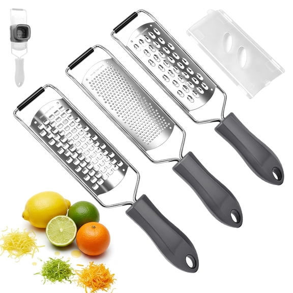 Godance 4 PCS Zester Grater Set, Professional Cheese Grater with Razor-Sharp Stainless Steel Blade - Fine, Coarse, Extra Coarse Grater & Attachment - Kitchen Tool for Parmesan, Lemon, Ginger, Garlic