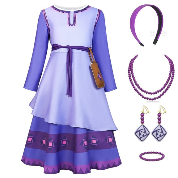 Girls Asha Cosplay Dress Kids Halloween Christmas Party Costume