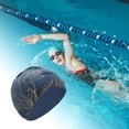 thumbnail image 2 of Unique Bargains 1 Pc Silicone Waterproof Lotus Print Swim Cap Navy Blue Yellow, 2 of 5