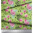 thumbnail image 3 of Soimoi Green Cotton Poplin Fabric Brush Stroke & Ranunculus Floral Printed Fabric 1 Yard 42 Inch Wide, 3 of 3