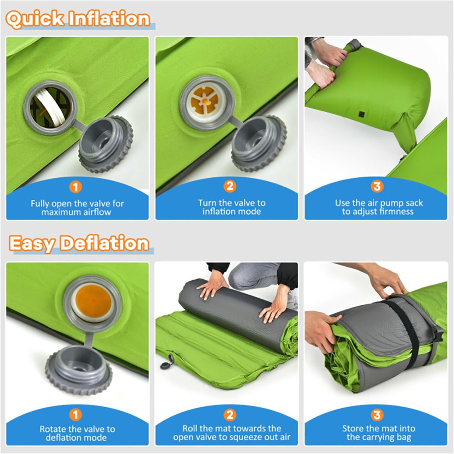 Spaco Portable Folding Camping Sleeping Mattress with Carry Bag, Self Inflating Foldable Travel Sleeping Pad for Tent Day Outdoor, Sleeping Hiking, Green