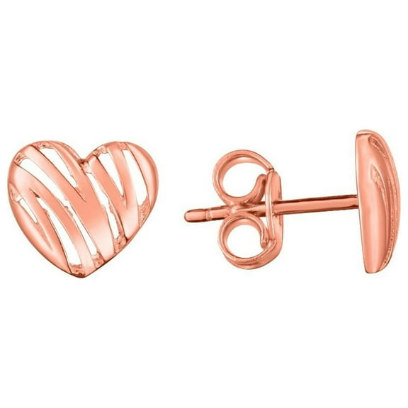 JewelStop 14K Rose Gold Polished Finish Scribble Heart Stud Earrings with Push Back Clasp