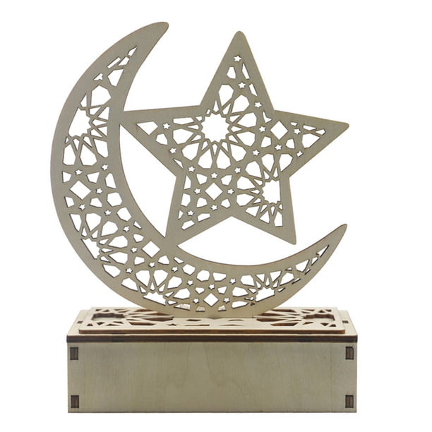 Artesanías de madera LED de madera ahuecada Moon Light Table Supplies Home Party Festival Decoración