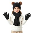 thumbnail image 3 of YUANxueke Winter Hat & Scarf & Gloves Set for Kids, Knitted Pom Pom Beanie, Warm 3-Piece Cold Weather Sets, 3 of 4