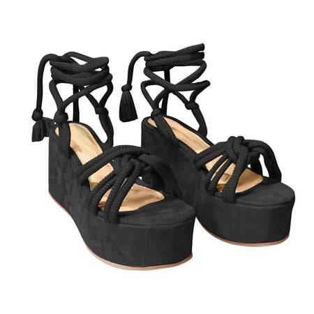 

Aufmer Sandal Wedges Shoes for Women Summer Ladies Shoes Flat Bottom Slope Heel Wrap and Crossed Hemp Rope