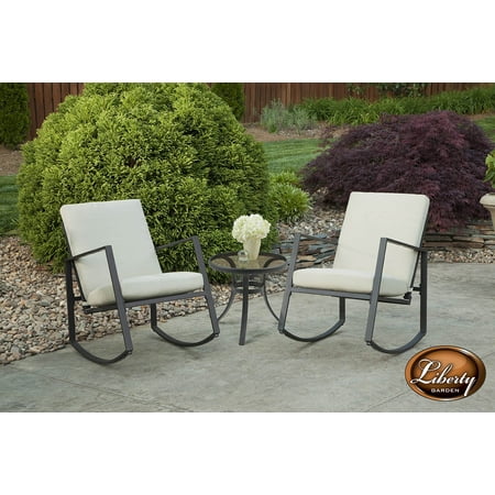 Liberty Garden Patio Aurora 3pc Cushion Rocking Bistro Set, Tan