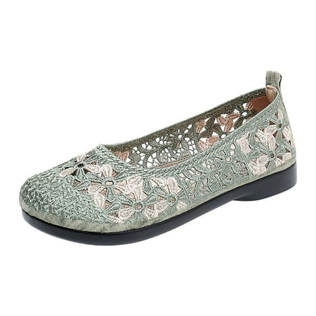 DVKOVI Non Slip Shoe for Women Work Work Flats for Women Office Women s Leisure Four Seasons Mesh Lace Flowers Non Slip Flat Round Toe Breathable Slip On Lazy Shoes Loafers for Women 2024 Green 39