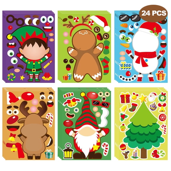 JESTAR 24Pcs Christmas Stickers Make a Face DIY Craft for Kids Holiday Party Favors