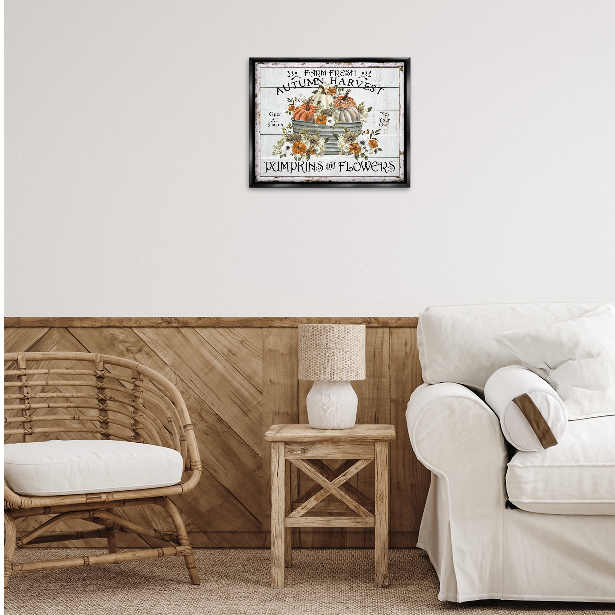 Stupell Industries Farm Fresh Harvest Pumpkin Holiday Painting Black Floater Framed Canvas Art Prints Wall Art, 21 x 17