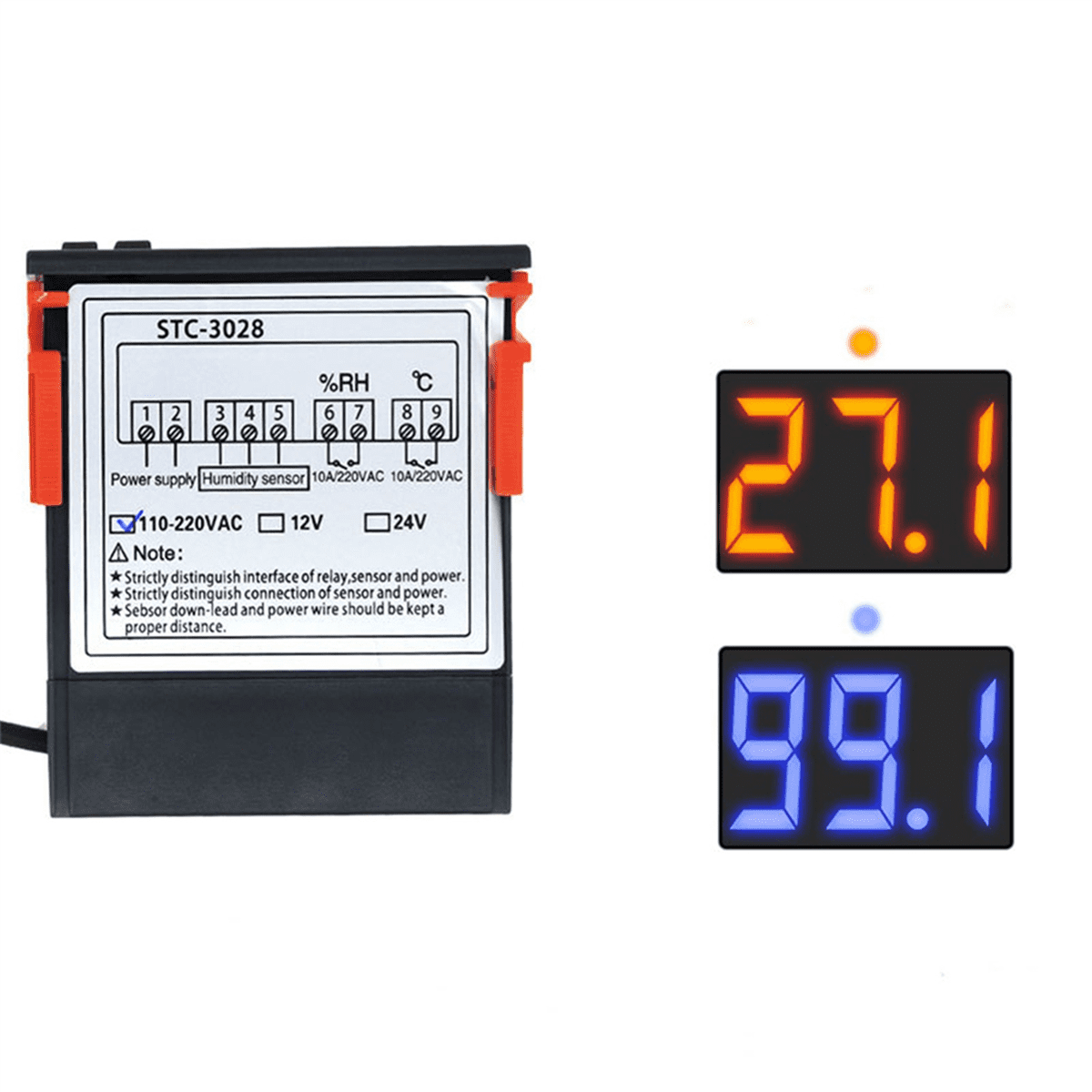 2X DC 12V Dual Digital Thermostat Temperature Humidity Control Thermometer Hygrometer Incubator Controller -3028