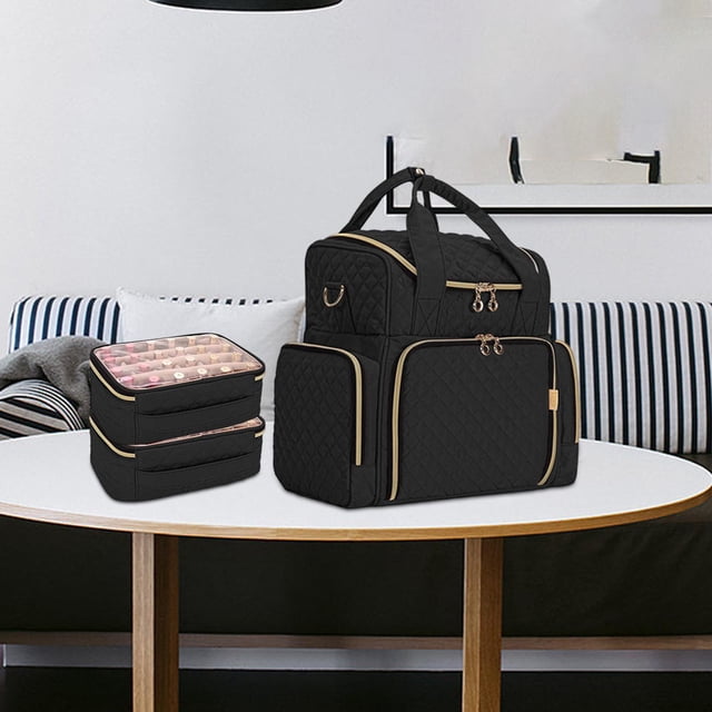 Organizador grande de esmalte de uñas Estuche de transporte de esmalte de uñas Negro multifuncional con 2 cajas extraíbles Organizador de bolso grande Salvador Dali Organizador de esmalte de uñas