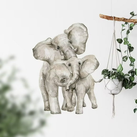 Cozy Elephant and Baby Elephant Wall Stickers, DIY Cartoon Animal Wall Decals Removable Vinyl Peel and Stick for Nursery Living Room Children's Room Bedroom Playroom Art Decorations