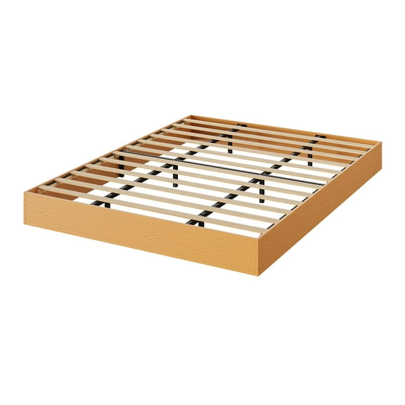 Minimalist Full Size Sturdy Wood Platform Bed Frame - Modern Floor-Standing, Sturdy Slat Support, No Headboard, No Box Spring Needed, Easy Assembly, Space-Saving, Pine Wood Color, FULL size