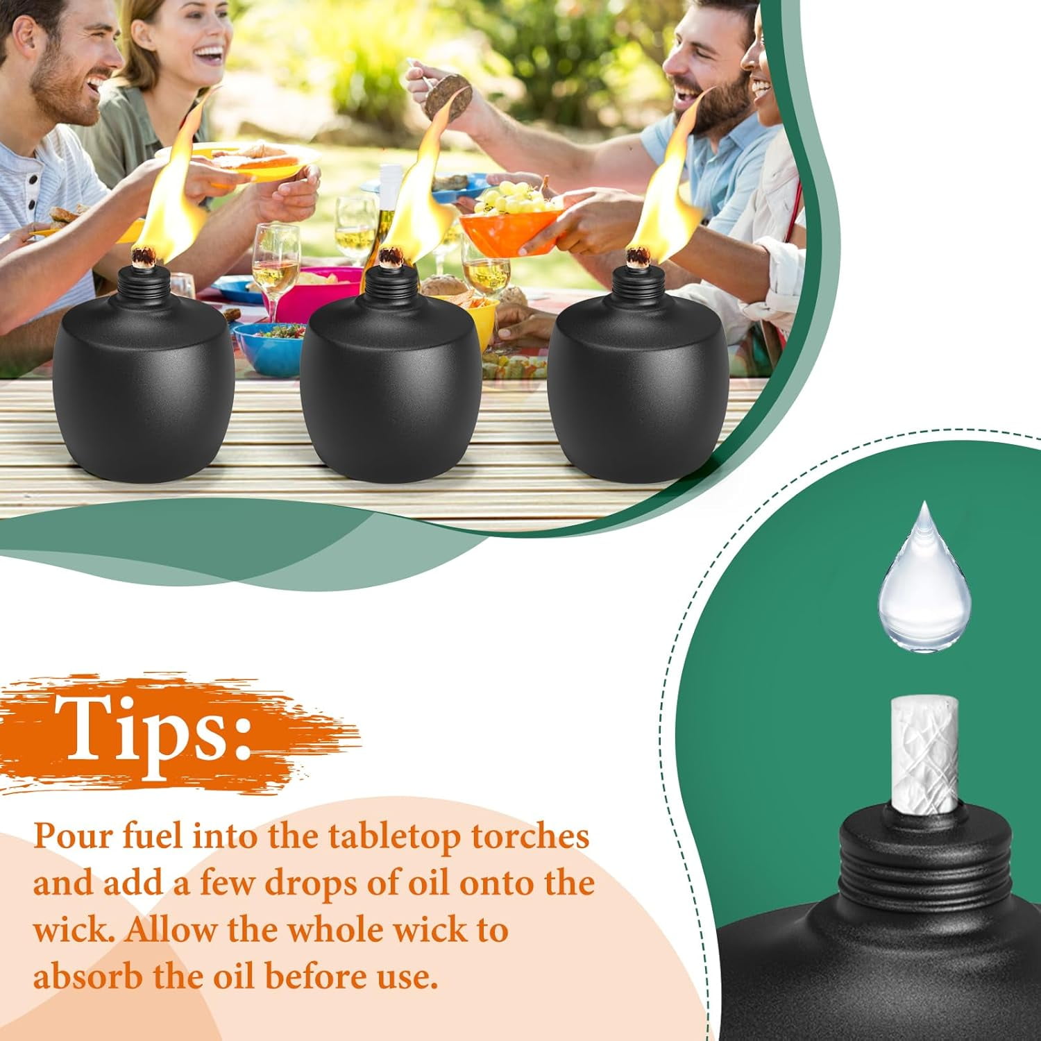4-Pack Citronella Tabletop Torches,  21 oz Table Top Torches for Outdoor, Metal Oil Burner Candles, Garden Torches with Fiberglass Wick for Yard, Patio, Deck, Garden, Party, Landscape