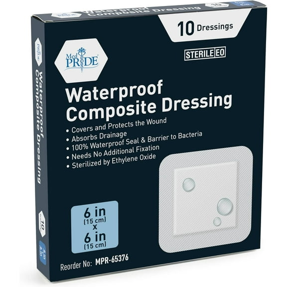 MED PRIDE 6x6 inch Waterproof Foam Bandages for Wounds, 10 pack – Adhesive Foam Wound Dressing Pads, Sterile for Post-Op Care