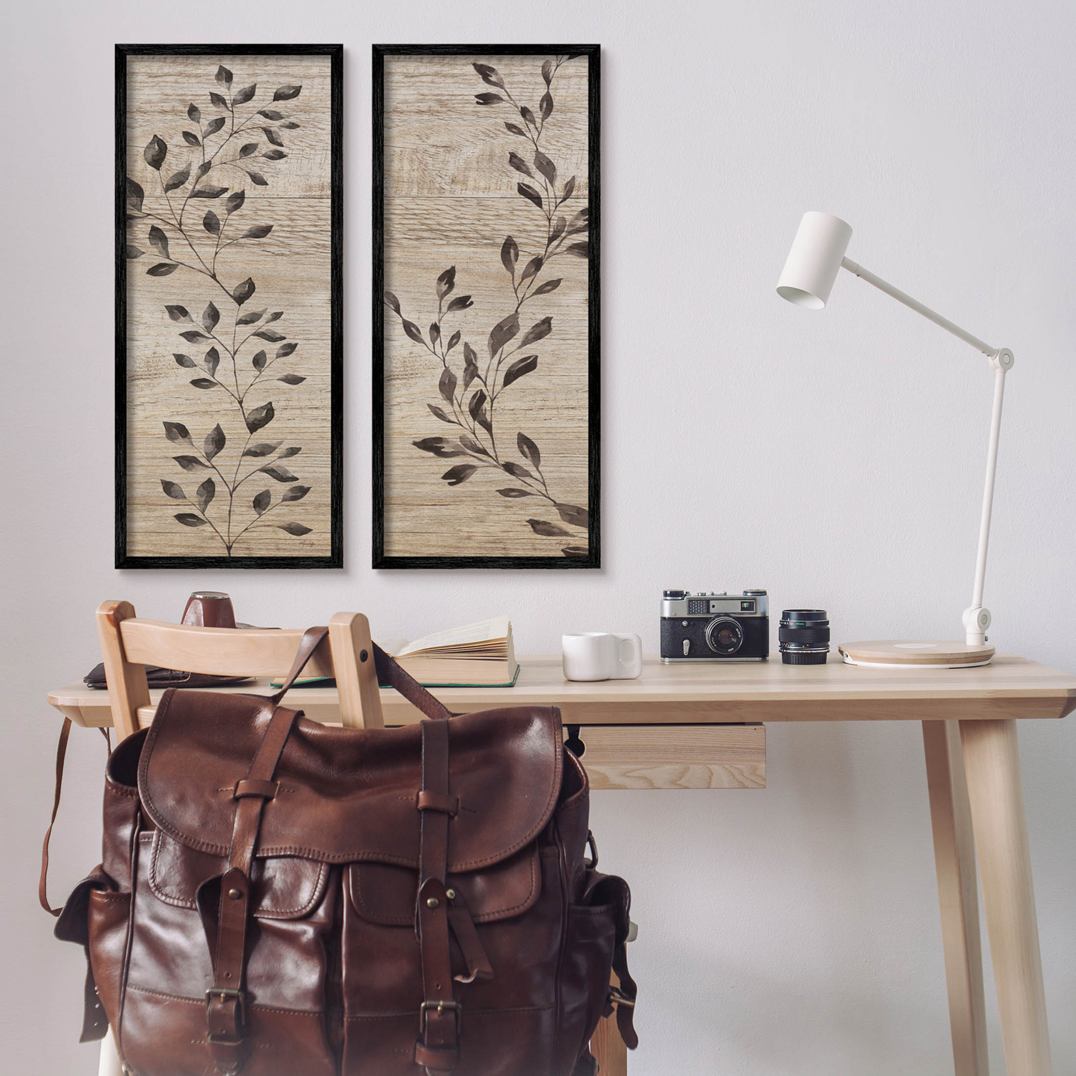 Rustic Botanical Winding Sprigs Botanical & Floral Graphic Art Black Framed Art Print Wall Art, Set of 2