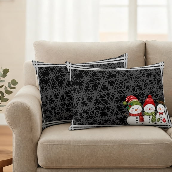 Outdoor Pillow Covers Christmas Snowman Winter Snowflake Waterproof Pillow Cases 20x12 Set of 2, Black White Gray Throw Pillow Cover Pillowcase for Patio Balcony Couch Garden