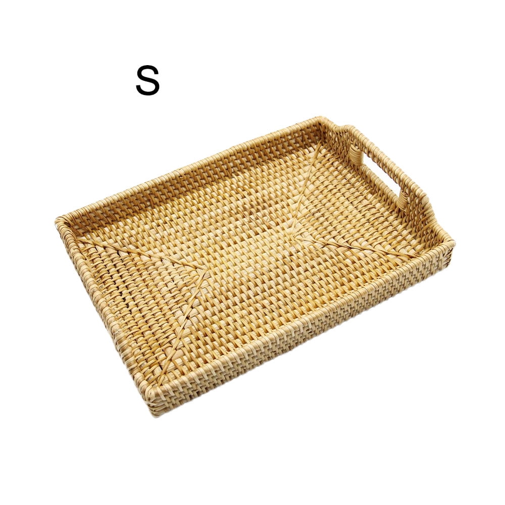Hand-Woven Rattan Rectangular Serving Tray with Handles ...