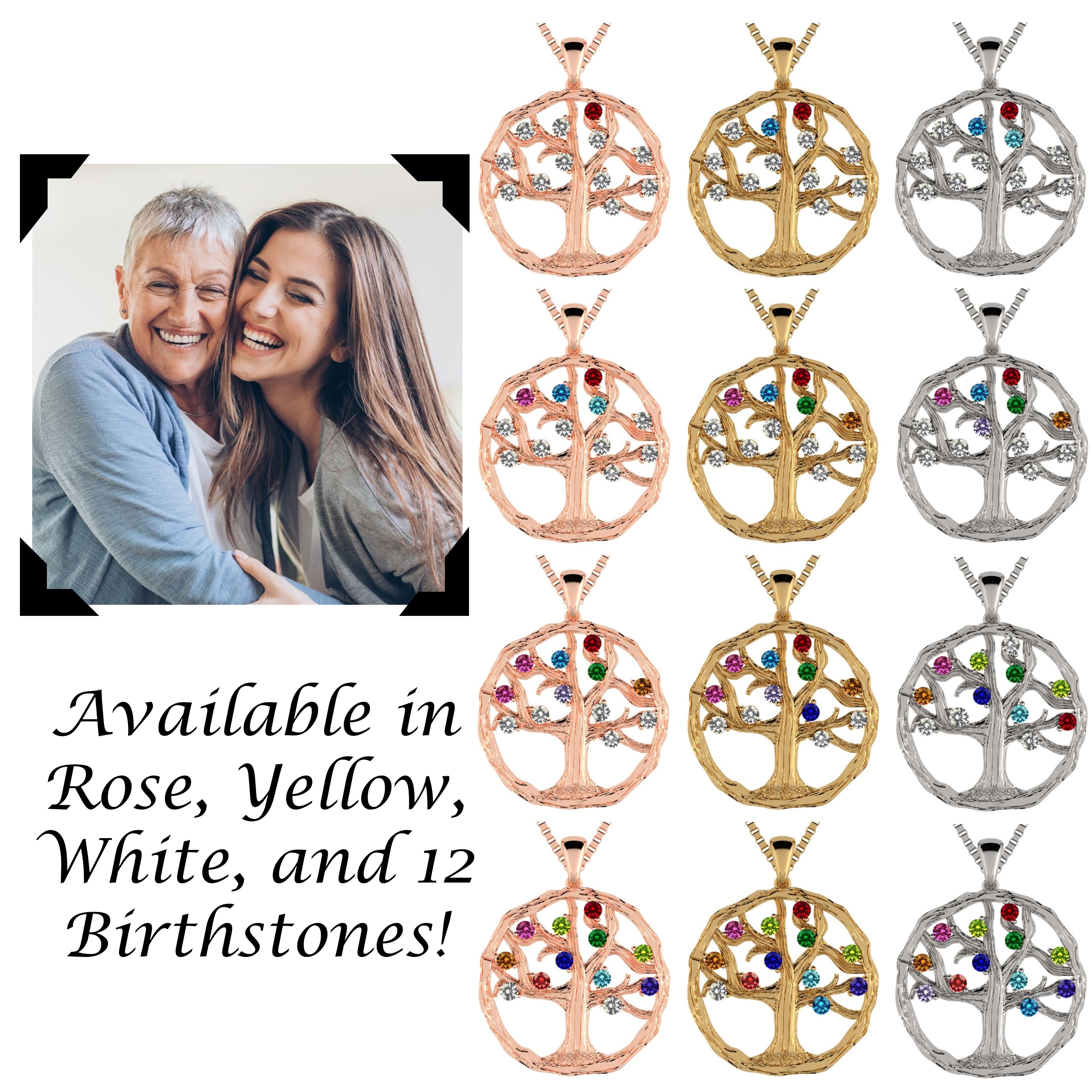 Nana Tree of Life Mothers Birthstone Necklaces for Women with 1-12 Stones- 10K White Gold Stone 1
